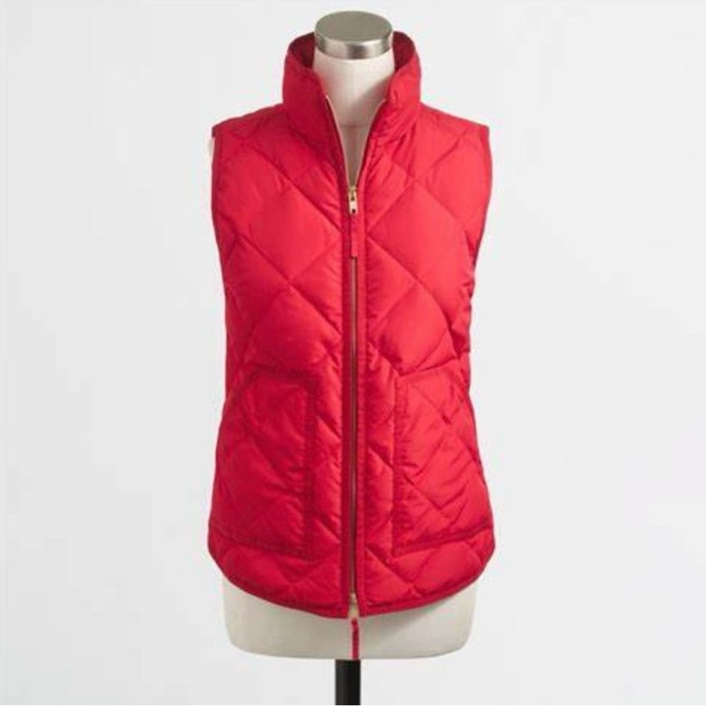 J.Crew women's red quilted down puffer excursion vest - Picture 2 of 5